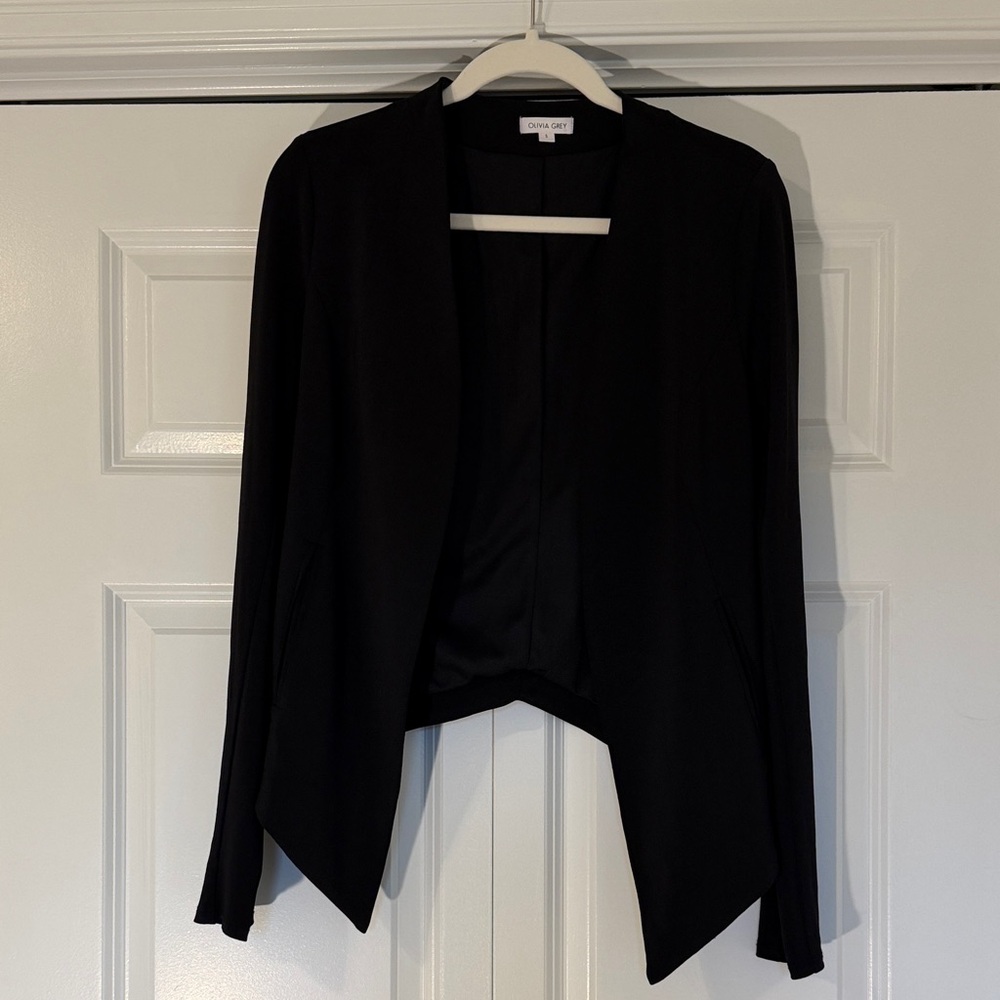 Elegant Size Small Black Draped Blazer with stretchy fabric